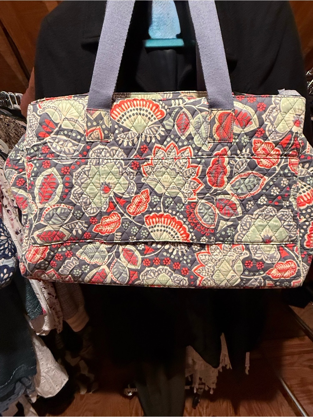 Vera Bradley Quilted Floral Tote Bag in gray , orange and Sage